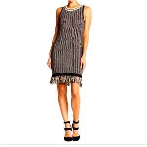Romeo & Juliet Couture Knit Fringe Tank Dress Black Cream Size M